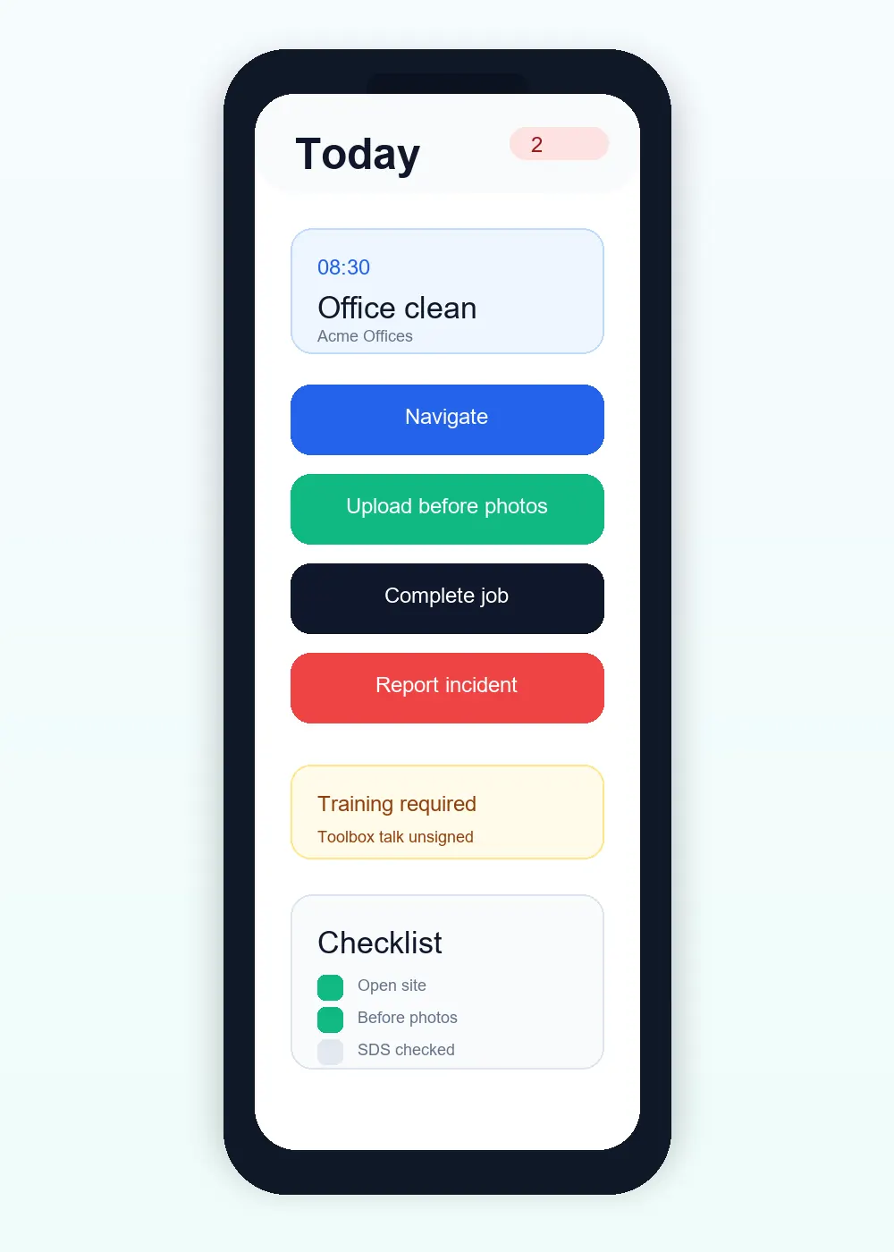 ServiceFlow staff mobile job screen
